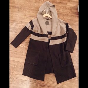 Dress forum black/mocha stripe hood cardigan
